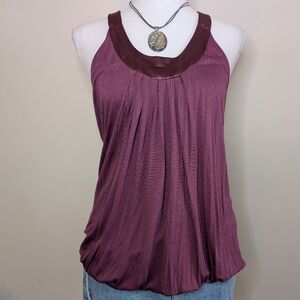 Bubble Hem Purple Tank Top With Satin Trim